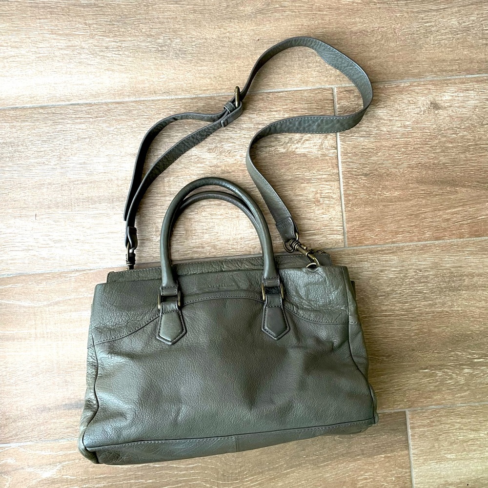 Liebeskind Berlin Grey Green Leather Tote Bag Satchel Purse with Shoulder Strap
